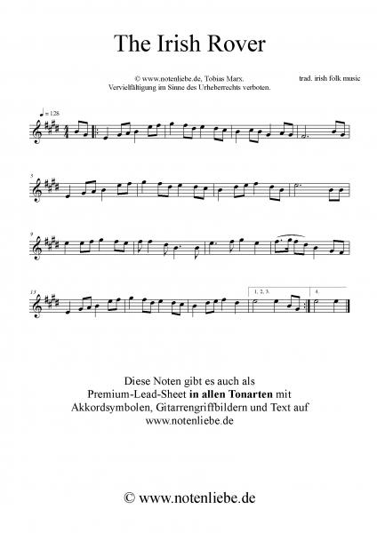 The irisch rover Noten Klavier Akkordeon kostenlos irish folk music